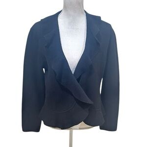 Jones New York Collection Knitwear black ruffle edge wool sweater jacket medium